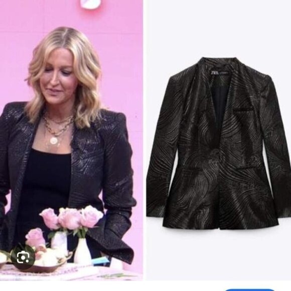 New Zara Festive Days Lapelless Jacquard Black/Gold Blazer Suit Jacket NWT Small - Picture 6 of 14